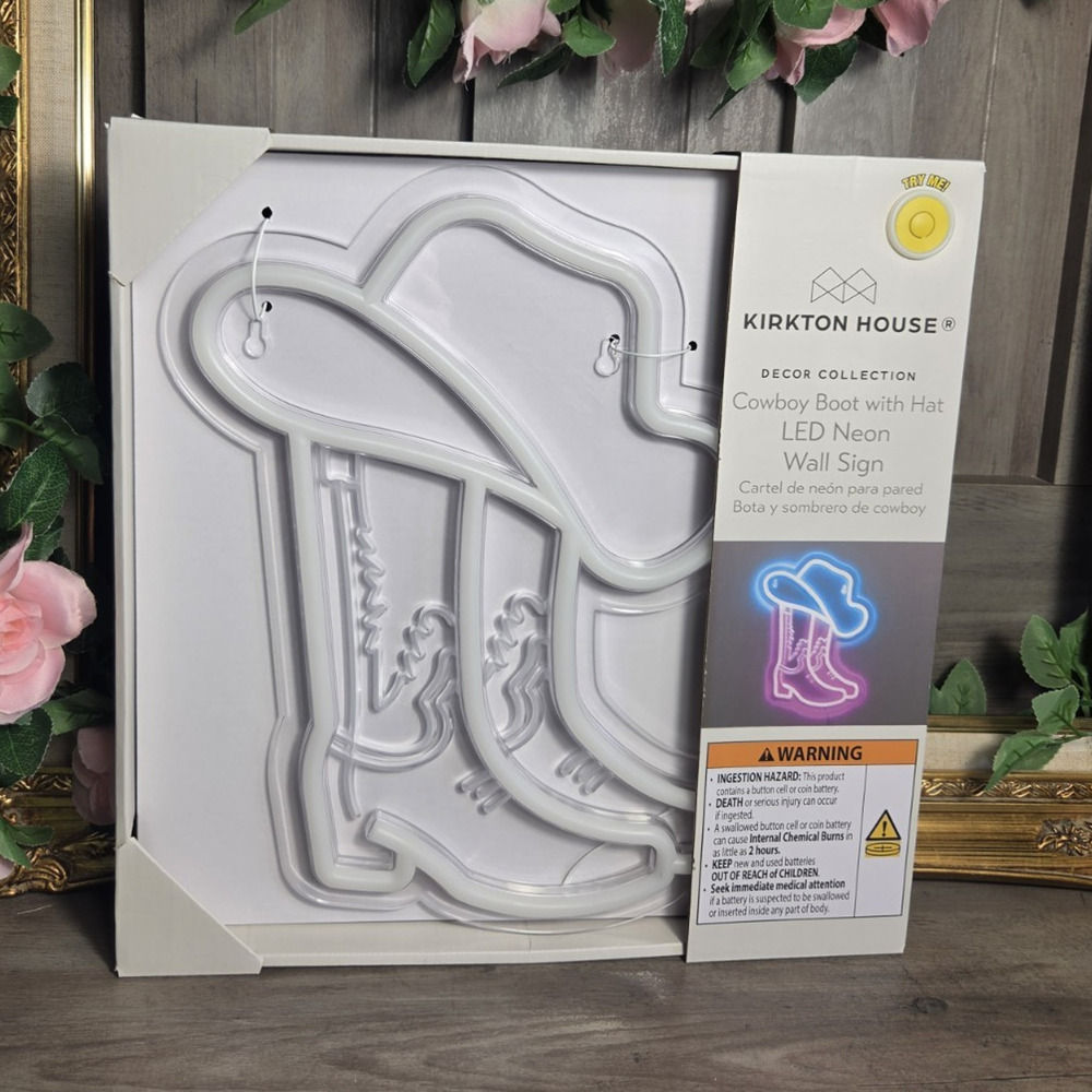 Cowboy Boot Hat LED Neon Wall Sign Pink Blue Western Cowgirl Decor New In Box